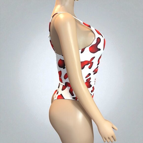 Red and White High Cut Women One-piece With Sash - Picture 5 of 8
